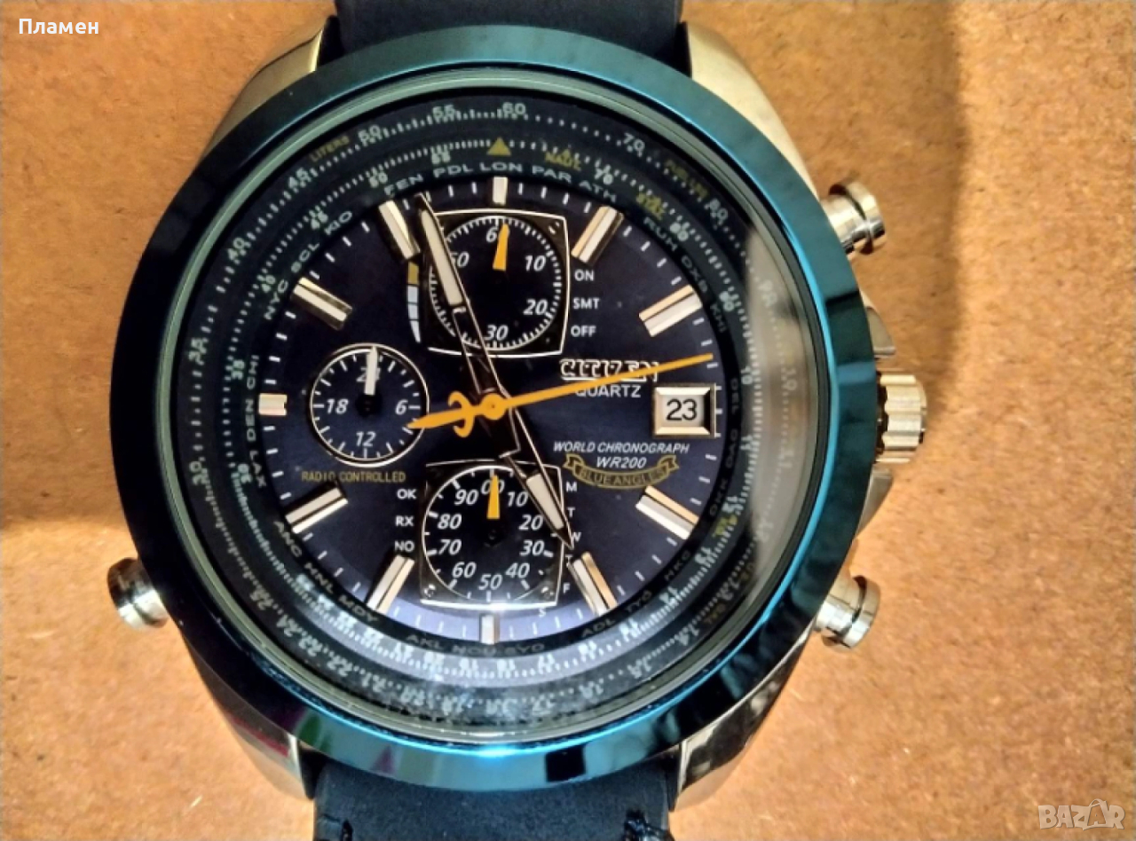 Мъжки ръчен Часовник Citizen Blue Angels World Chronograph дата,ден час в месеца, снимка 1