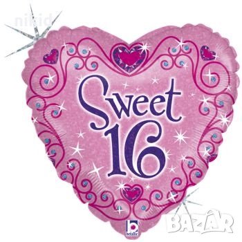 Sweet 16 години розово сърце балон фолио фолиев хелий или въздух парти рожден ден, снимка 1
