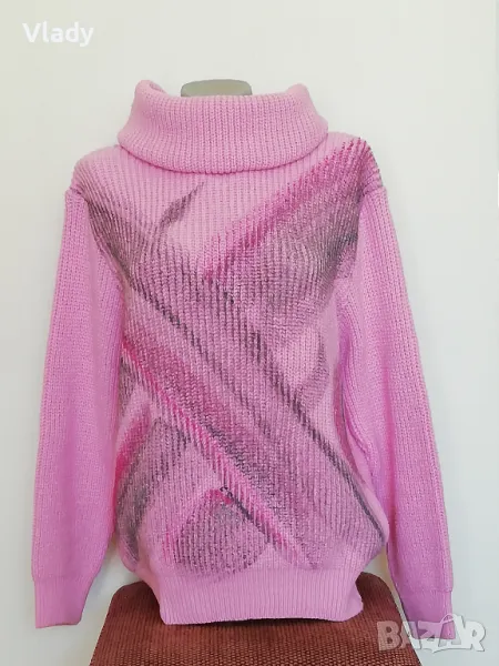 Розова топла блуза с поло яка, 50%мохер , снимка 1