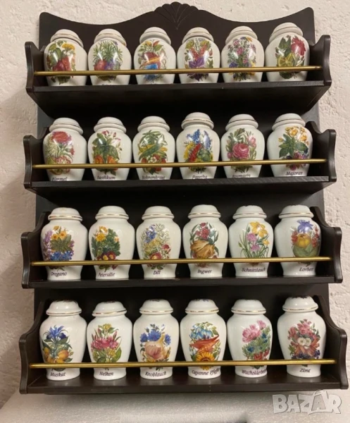 Пълен комплект порцеланови бурканчета за подправки + етажерка* Бижуто в кухнята, снимка 1