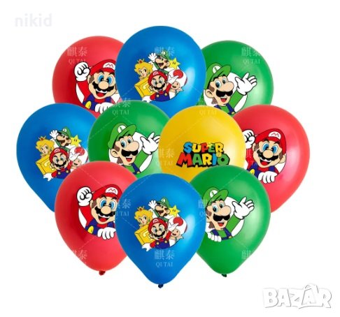 Супер Марио Super Mario Обикновен надуваем латекс латексов балон парти хелий или газ, снимка 1