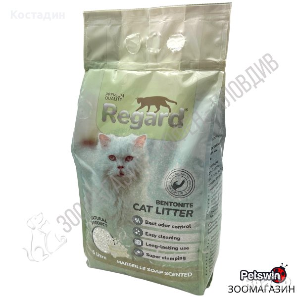 Котешка Тоалетна/Постелка - Бентонит - 5L - Аромат Марсилски Сапун - Regard, снимка 1