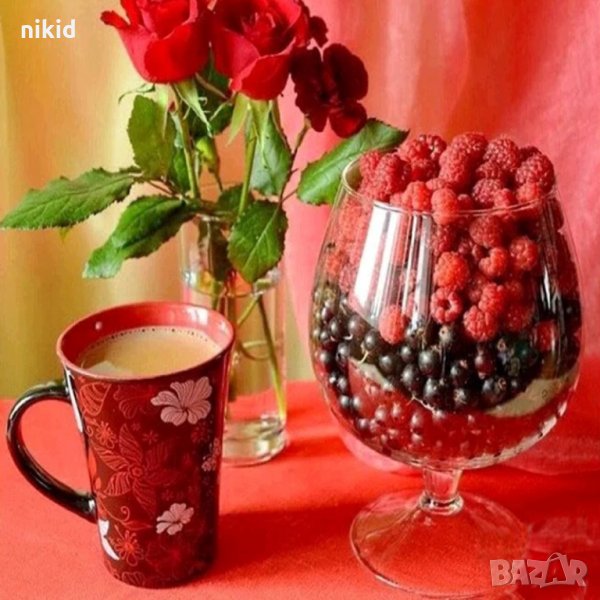 5D гоблен чаша плодове и роза диамантен гоблен картина мозайка за направа по схема с камъчета, снимка 1