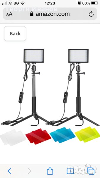 Neewer 2бр. Димируема 5600K USB LED видео светлина с регулируема стойка за статив и цветни филтри, снимка 1