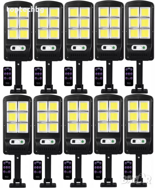 10 броя 500W LED Соларна лампа COB със сензор за движение, стойка и дистанционно, снимка 1