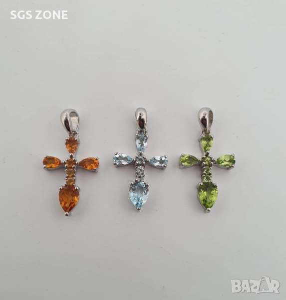 СРЕБЪРЕН КРЪСТ 925 С НАТУРАЛЕН ТОПАЗ, ПЕРИДОТ И ЦИТРИН, снимка 1