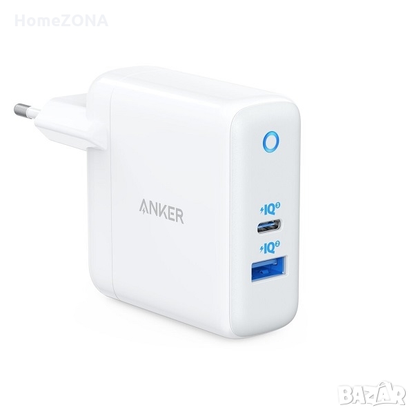 Зарядно устройство Anker PowerPort+ 2 PD, 35W, USB-A, USB-C, бял, снимка 1