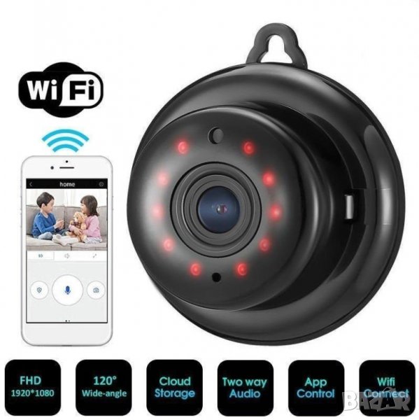 Мини Панорамна Камера - WiFi Camera V380, Черна, снимка 1