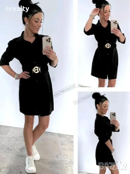 Черна рокля риза с колан, снимка 1