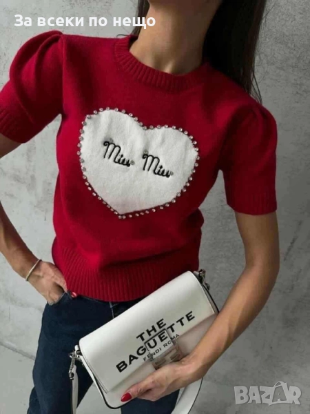 Miu Miu Дамска Червена Тениска👚Дамска Блуза С Къс Ръкав В Червен Цвят Код I_78, снимка 1