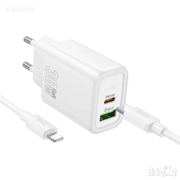 Зарядно Hoco N63 GAN PD 30W Type C/Lightning USB, снимка 1