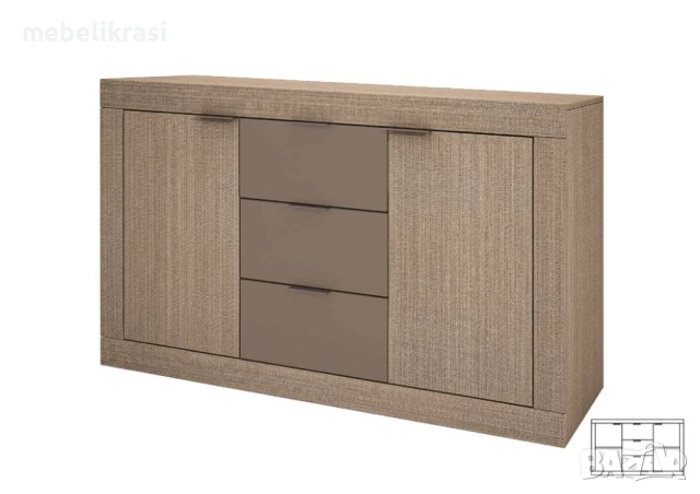 Скрин сити 3075 - 138/45/81 см., 3 бр. чекмеджета, 2 бр. вратички, сонома тъмна, снимка 6 - Скринове - 42269671