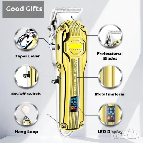 VGR V-672 Професионална машинка за подстригване, златиста, 2000mAh, LED дисплей, снимка 6 - Машинки за подстригване - 50388858