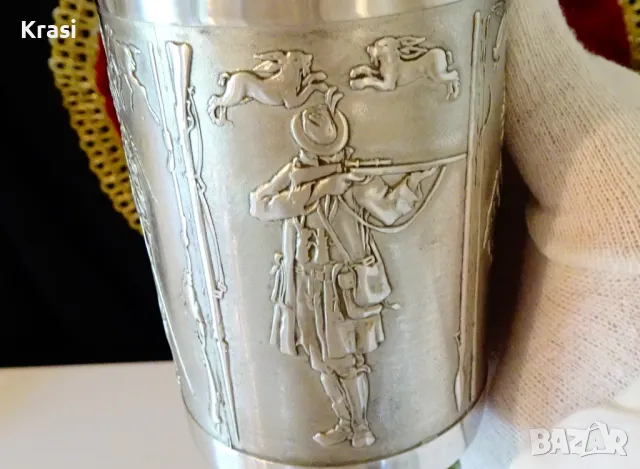 Чаша,халба от калай с уникални ловни картини. , снимка 9 - Антикварни и старинни предмети - 47644328