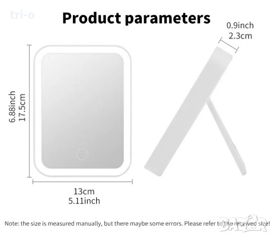 LED козметично огледало със сензорен екран, USB акумулаторно преносимо компактно затъмняващо, снимка 4 - Други стоки за дома - 42385140