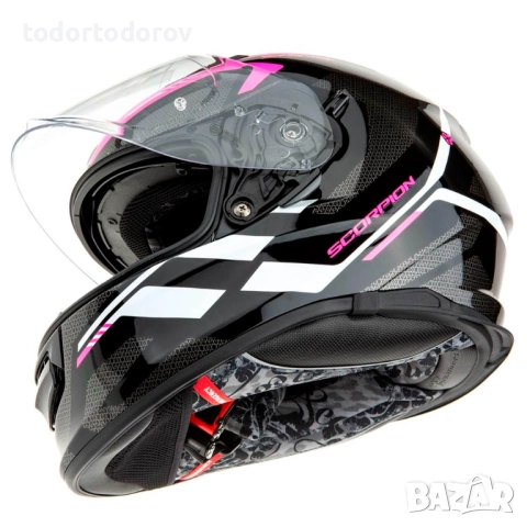 Мото Каска SCORPION EXO-491 KRIPTA Pink-Black, вградени очила, снимка 3 - Аксесоари и консумативи - 52528307