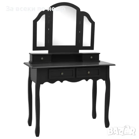 Комплект тоалетка с табуретка, черен, 100x40x146 см, пауловния, снимка 8 - Тоалетки - 47755386