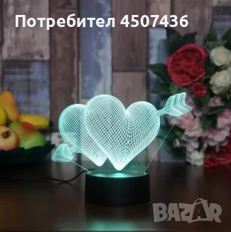 Холограмна 3D LED лампа Heart Arrow,RGB Седемцветен Интелигентен Контрол,USB, снимка 2 - Настолни лампи - 49496053