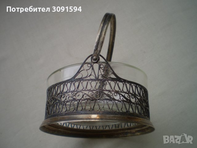 Винтидж кошница филигран със стъкло маркирана ЮММЕТ, снимка 10 - Други ценни предмети - 41819208