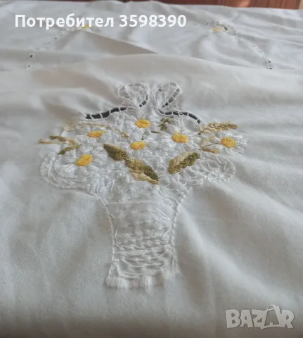Покривка с ръчна бродерия 82×90 см, снимка 2 - Покривки за маси - 56070924