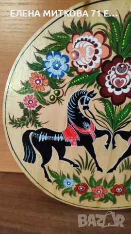 Старинно руско стенно пано Городецка живопис върху дърво, снимка 2 - Антикварни и старинни предмети - 52035083