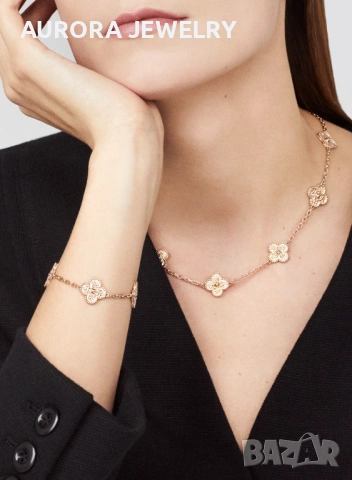 Van Cleef & Arpels VCA Rose Gold Clear 5 Motifs Vintage Alhambra Дамска Гривна, снимка 3 - Гривни - 53399214