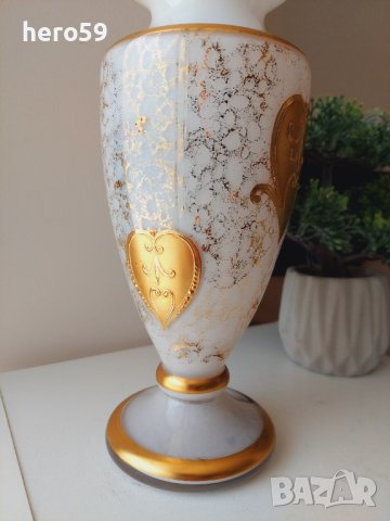 Изящна двуцветна ваза с 24 каратово злато.Vases for flowers Bohemia, снимка 4 - Вази - 40838253