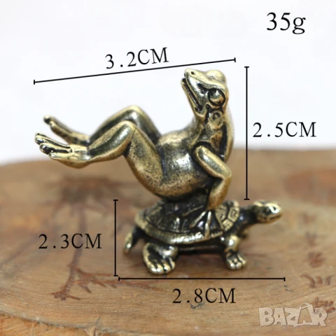 🐢 Мини бронзова статуетка "Жабата и костенурката" – уникална декорация с артистичен замисъл, снимка 3 - Декорация за дома - 51258841