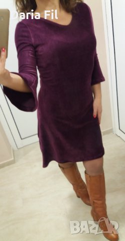 Рокля от кадифе в цвят марсала