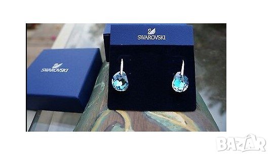 Сваровски SWAROVSKI обеци оригинални небесно син камък, снимка 5 - Обеци - 34222149