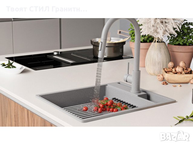  Кухненска Мивка от гранит модел Осло 45 Премиум 430 x 530 мм Сива, снимка 12 - Мивки - 41875424