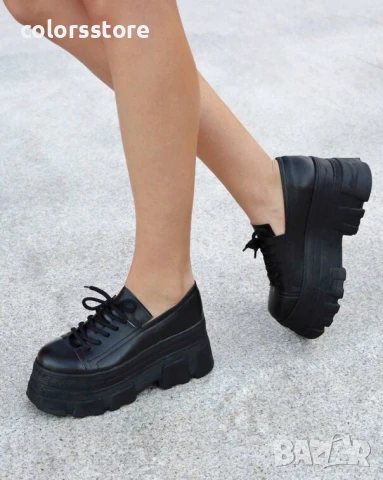 Обувки на платформа - черна кожа - DA60

, снимка 2 - Кецове - 50901997