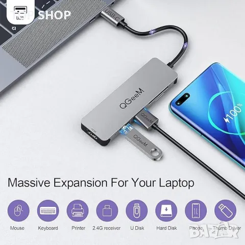 5-в-1 HDMI USB-C хъб QGEEM, снимка 4 - Друга електроника - 48512195