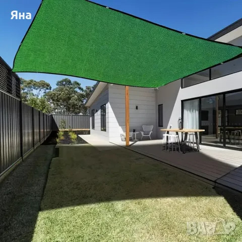 Слънцезащитна зелена тента - сенник за плътна сянка, 3х5, 3х7, 4х8 метра и други, снимка 2 - Градински мебели, декорация  - 49798232