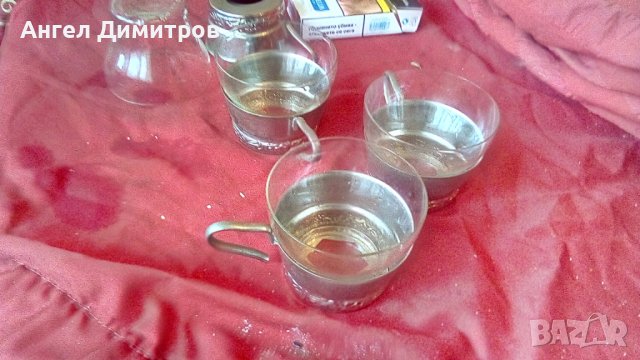 4 подстакана със стъклени чаши СССР , снимка 4 - Антикварни и старинни предмети - 38957546