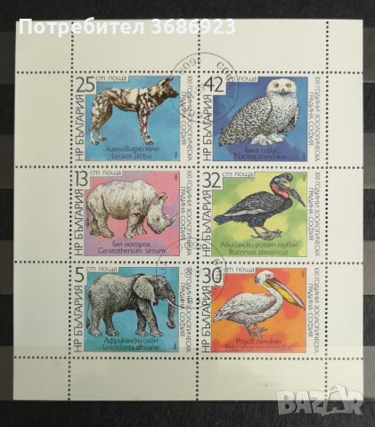 1988 (20 май). 100 г. зоологическа градина в София.Блок с печат.