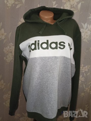 Adidas L-  Суичър с качулка в маслено зелено и сиво 