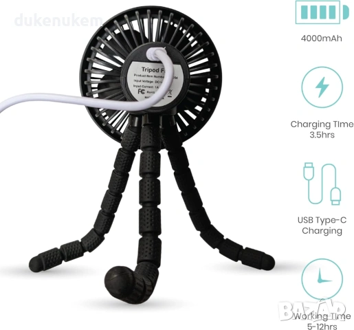 Акумулаторен вентилатор за количка – с клипс, 360° регулируем, водоустойчив, снимка 3 - Вентилатори - 53270299