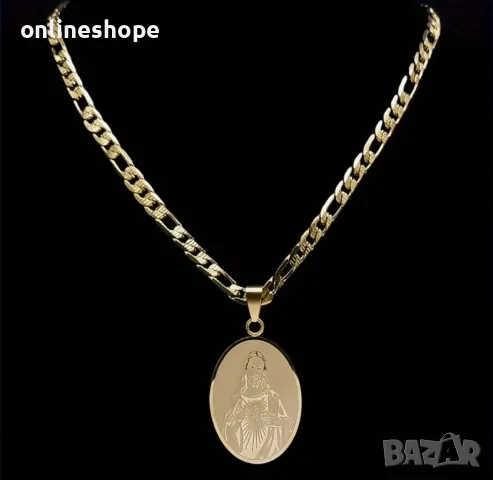 Колие с медальон " Свещено сърце на Исус Христос " 18к златно покритие, снимка 2 - Колиета, медальони, синджири - 49138103