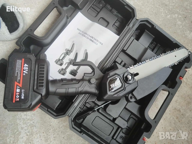 Акумулаторен трион за дърво и клони UKC 48V – 6″ верижна резачка с 2 батерии и 2 вериги, снимка 2 - Друга електроника - 53489671