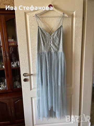 Разкошна нова с етикета парти коктейлна официална дълга рокля тюл дантела нежна синя hm лимитирана , снимка 6 - Рокли - 41328945