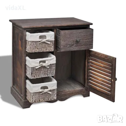 vidaXL Дървен шкаф, 3 тъкани кошници отляво, кафяв, снимка 3 - Шкафове - 56146342