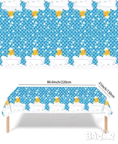 Син фон синя на патета патенца баня детска бебешка найлонова покривка за парти рожден ден, снимка 4 - Покривки за маси - 51334341