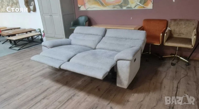 Сив диван от плат тройка с електрически релаксиращ механизъм, снимка 8 - Дивани и мека мебел - 52826141