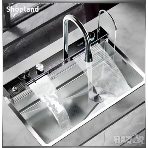 Модерна многофункционална кухненска мивка с LED цифров дисплей и водопаден смесител, снимка 3 - Мивки - 50295227