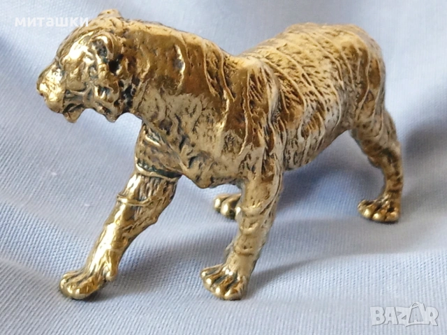 малка метална пластика тигър бронз, снимка 3 - Статуетки - 53753970