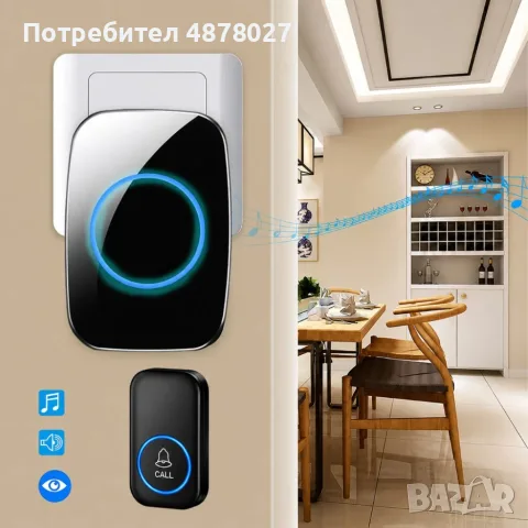 Безжичен звънец за врата и порта с обхват до 300 м – Водоустойчив IP44, 110 dB, LED индикация и функ, снимка 8 - Домашни звънци и интерфони - 56061638