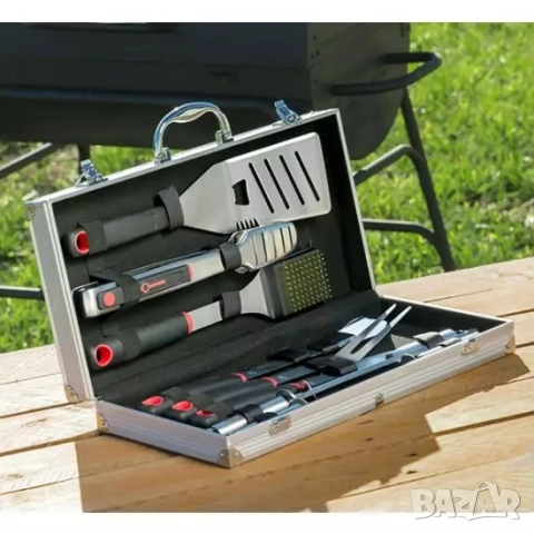 Комплект Луксозни Прибори за Барбекю от 10 части в метален куфар, снимка 6 - Барбекюта - 51775895