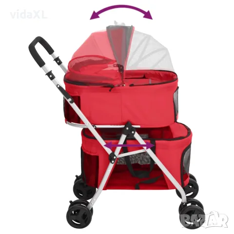 vidaXL Сгъваема количка за кучета, червена, 83x48x97 см, Оксфорд плат, снимка 5 - Други - 56146312