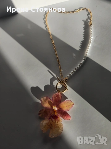 Нежно колие с естествен цвят на орхидея Камбрия. , снимка 10 - Колиета, медальони, синджири - 53662910